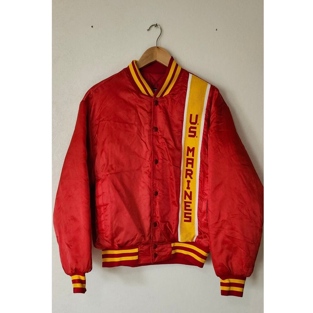 Vintage Swingster Mens Medium US MArines Red Satin Bomber Made in USA